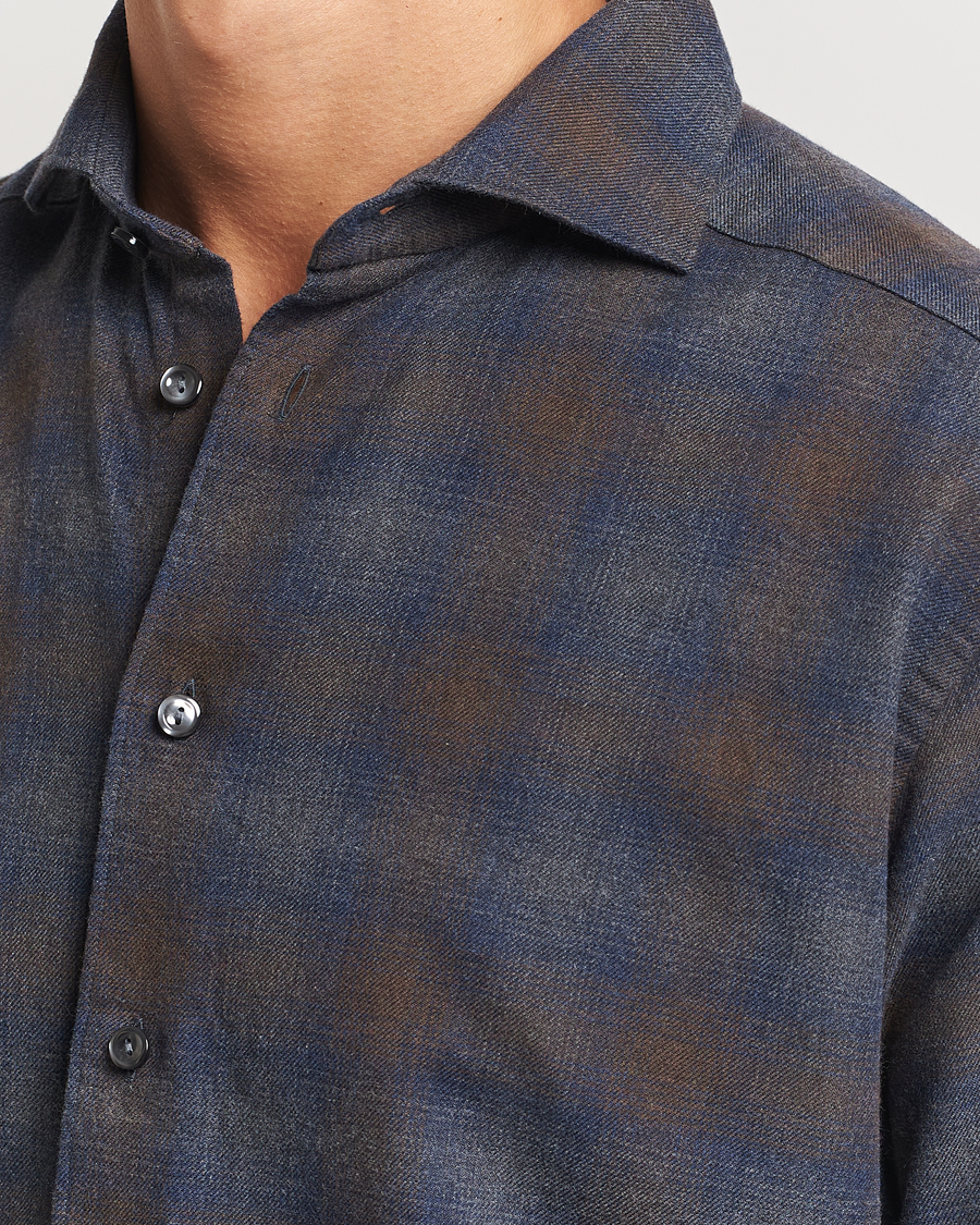 Homme | Chemises | Eton | Slim Fit Checked Flannel Shirt Navy Blue