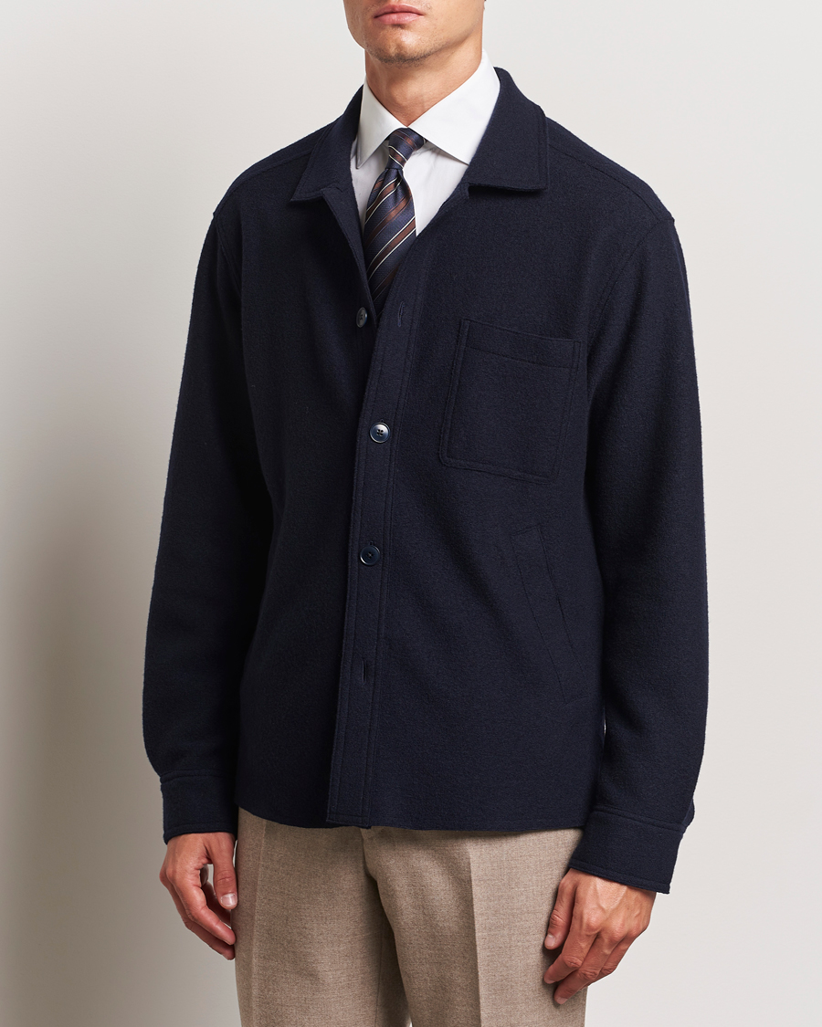 Homme | Chemises | Eton | Boiled Wool Overshirt Navy Blue