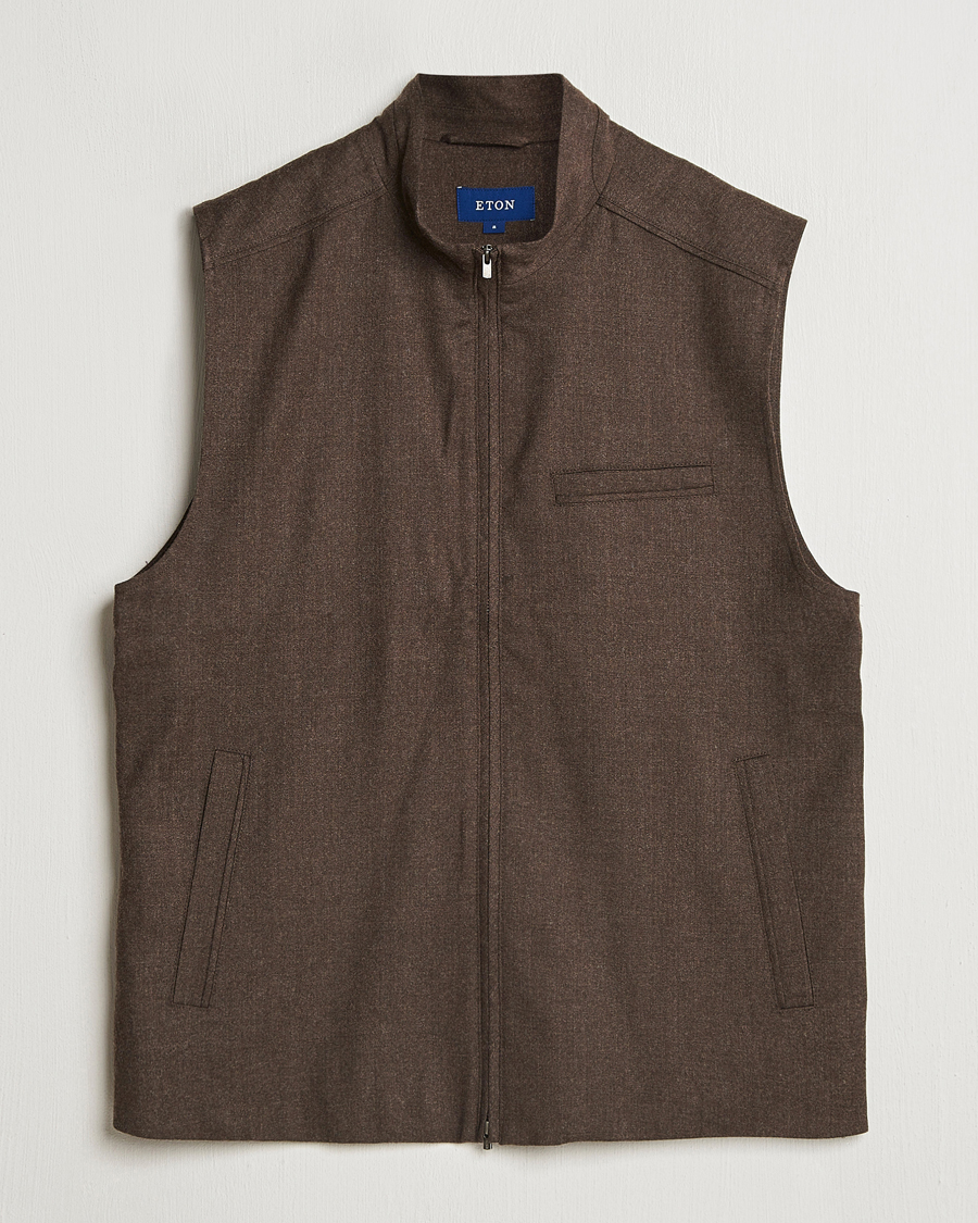 Homme | Manteaux Et Vestes | Eton | Wool Flannel Vest Dark Brown