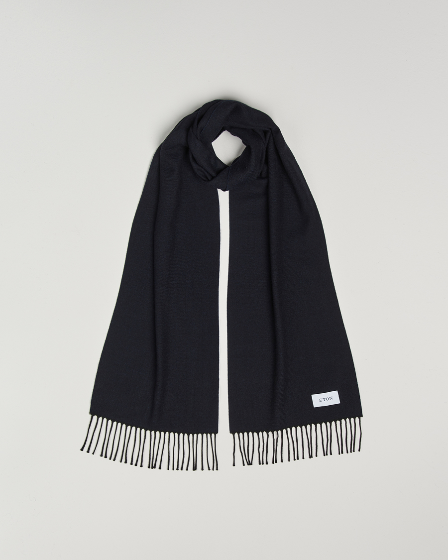 Homme | Eton Merino Wool Herringbone Scarf Navy Blue | Eton | Merino Wool Herringbone Scarf Navy Blue