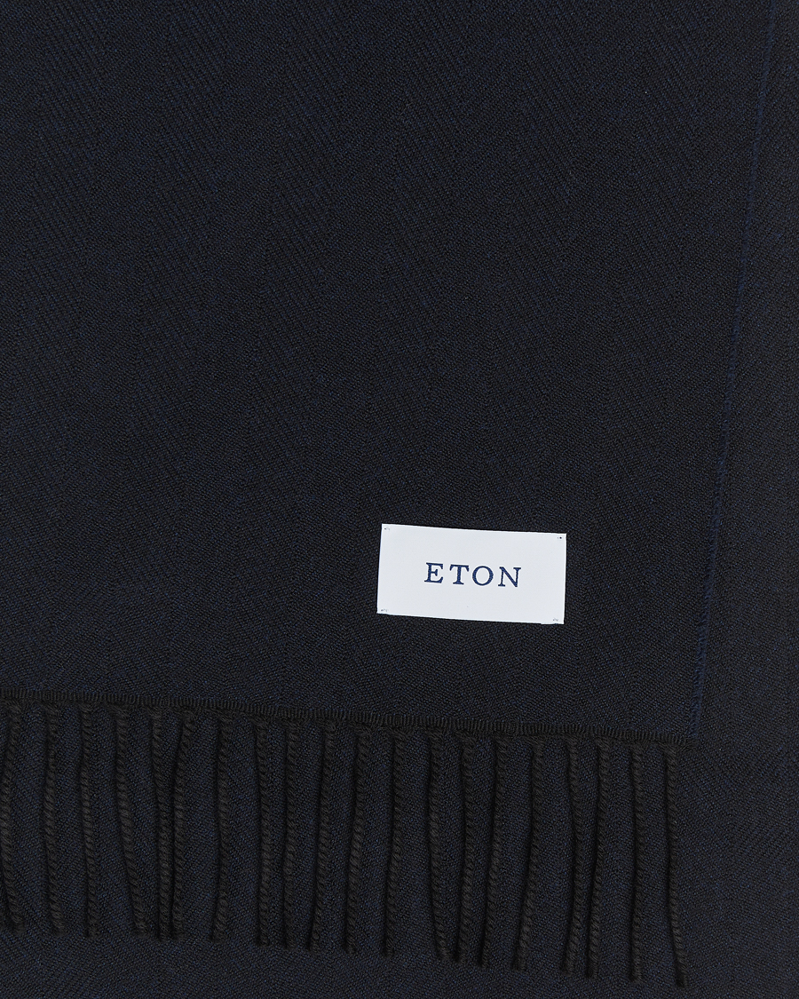 Homme | Eton Merino Wool Herringbone Scarf Navy Blue | Eton | Merino Wool Herringbone Scarf Navy Blue
