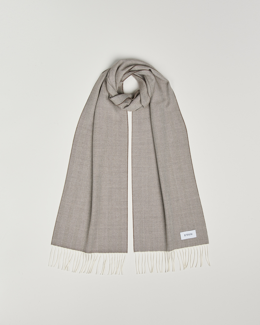 Homme | Eton Merino Wool Herringbone Scarf Beige | Eton | Merino Wool Herringbone Scarf Beige