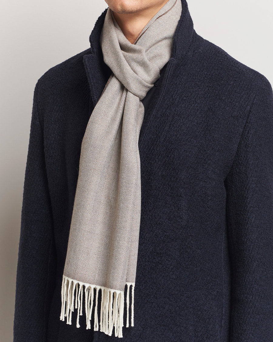 Homme | Eton Merino Wool Herringbone Scarf Beige | Eton | Merino Wool Herringbone Scarf Beige