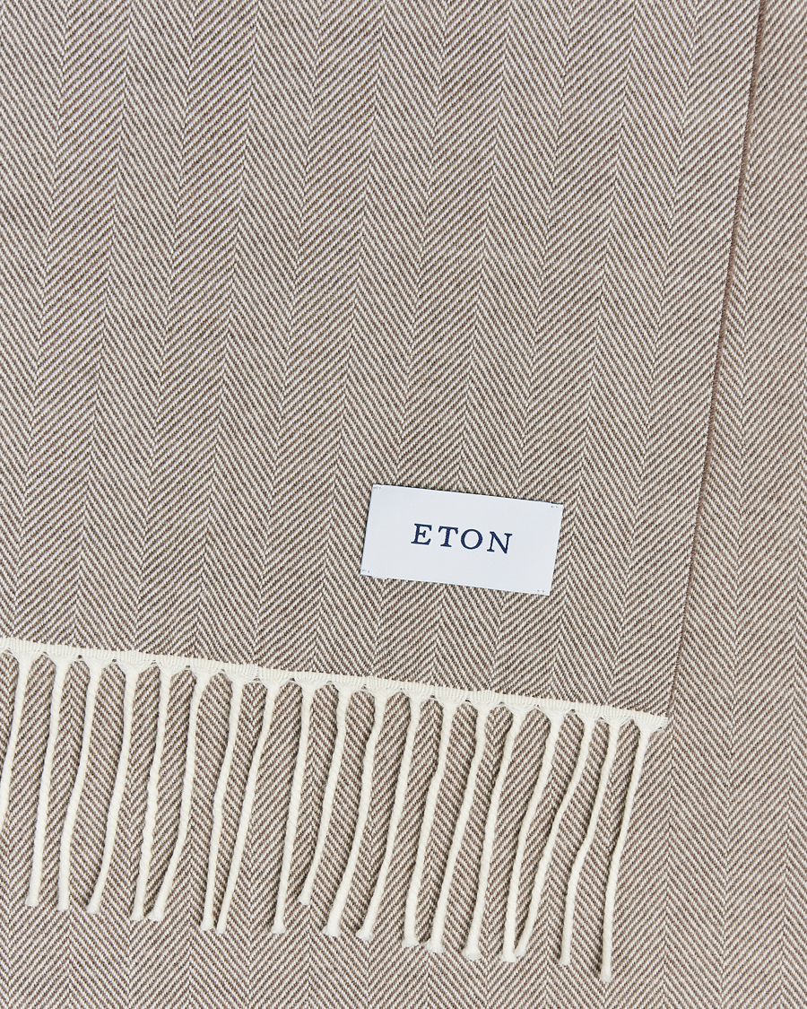 Homme | Eton Merino Wool Herringbone Scarf Beige | Eton | Merino Wool Herringbone Scarf Beige