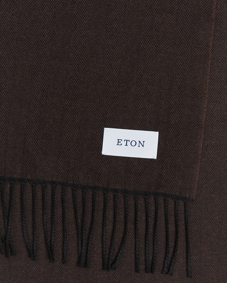 Homme | Eton Merino Wool Herringbone Scarf Dark Brown | Eton | Merino Wool Herringbone Scarf Dark Brown