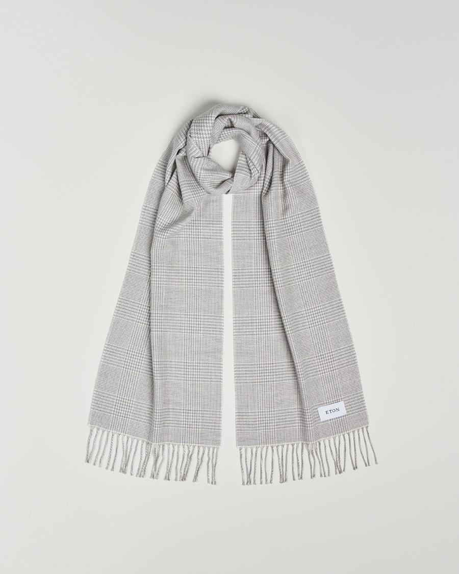 Homme | Eton Merino Wool Prince Of Wales Scarf Grey | Eton | Merino Wool Prince Of Wales Scarf Grey