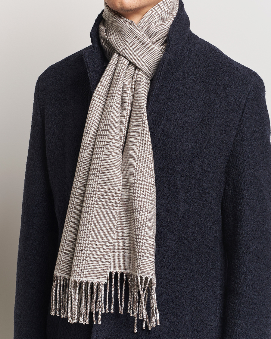 Homme | Eton Merino Wool Prince Of Wales Scarf Beige | Eton | Merino Wool Prince Of Wales Scarf Beige