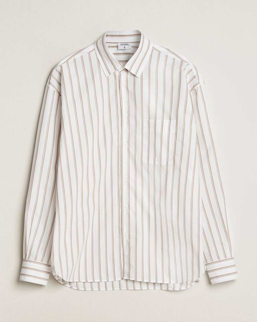 Homme | Chemises | Filippa K | Classic Relaxed Striped Shirt Light Brown/Canvas Beige