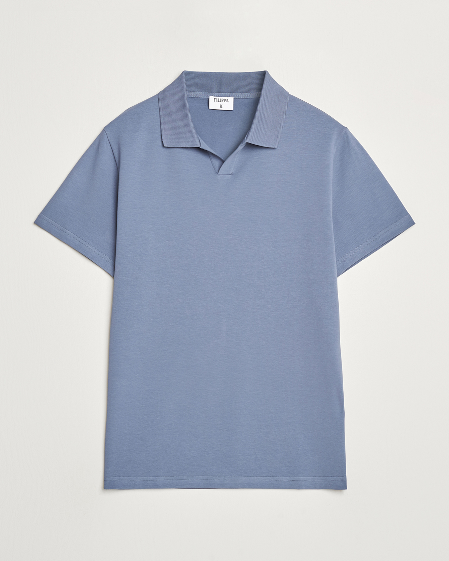 Homme | Polos | Filippa K | Soft Lycra Polo T-Shirt Grey Blue