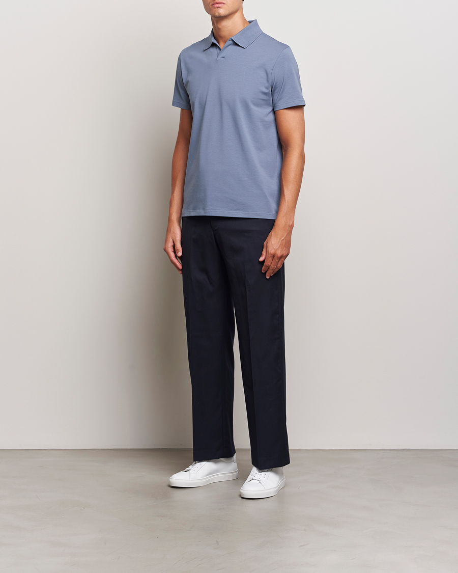 Homme | Polos | Filippa K | Soft Lycra Polo T-Shirt Grey Blue