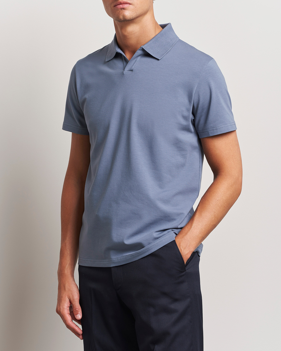Homme | Polos | Filippa K | Soft Lycra Polo T-Shirt Grey Blue