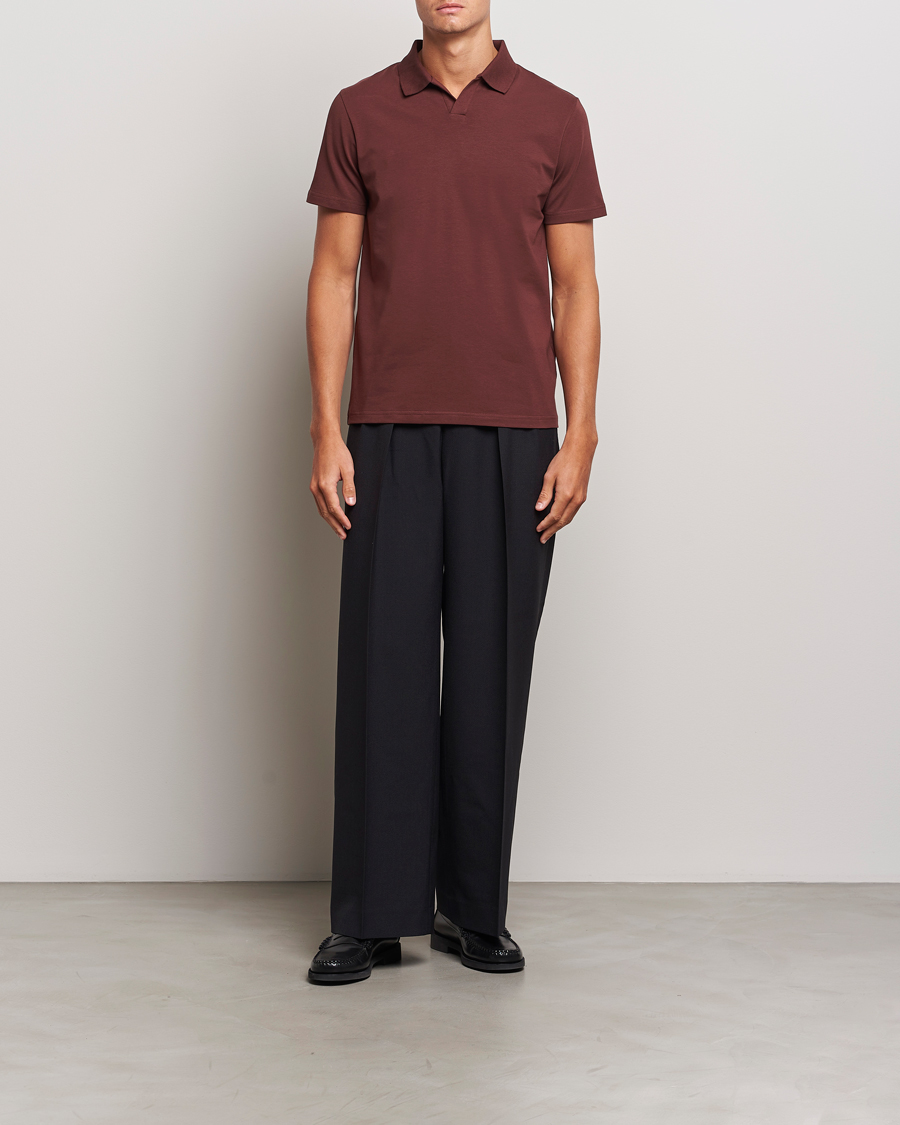 Homme | Polos | Filippa K | Soft Lycra Polo T-Shirt Mahogany Brown