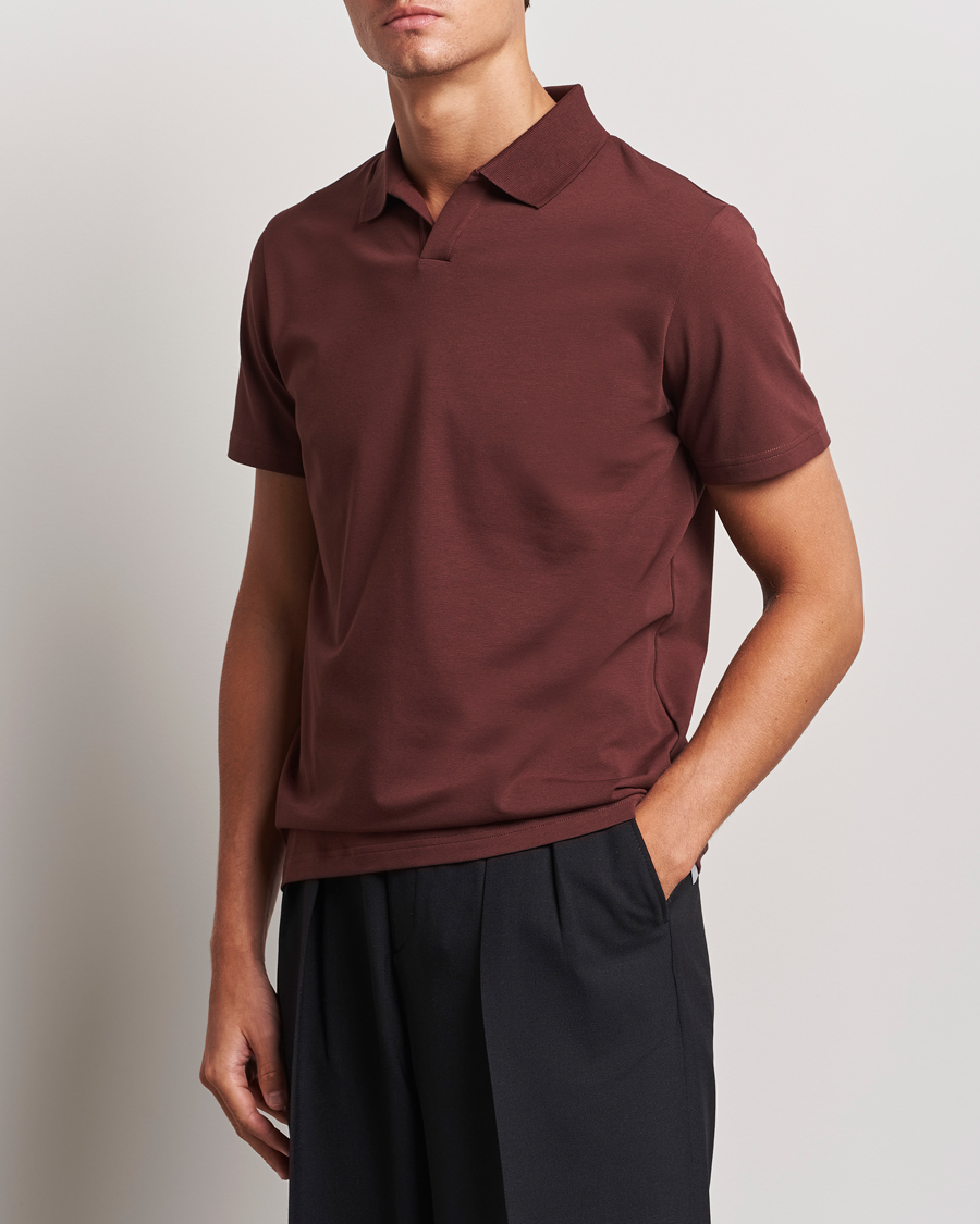 Homme | Polos | Filippa K | Soft Lycra Polo T-Shirt Mahogany Brown