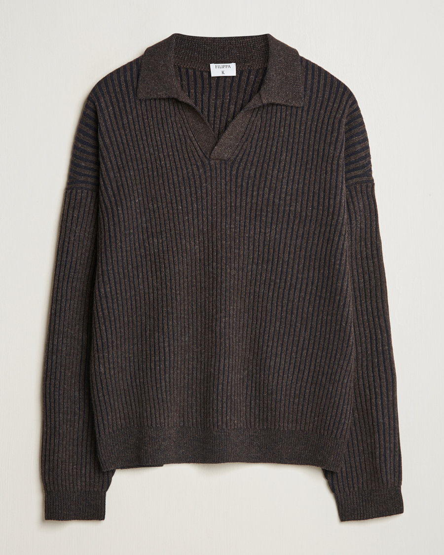 Homme | Pulls Et Tricots | Filippa K | Rib Knitted Polo Shirt Mocha/Navy