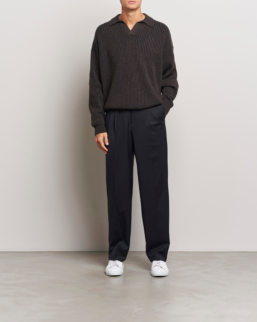 Homme | Pulls Et Tricots | Filippa K | Rib Knitted Polo Shirt Mocha/Navy