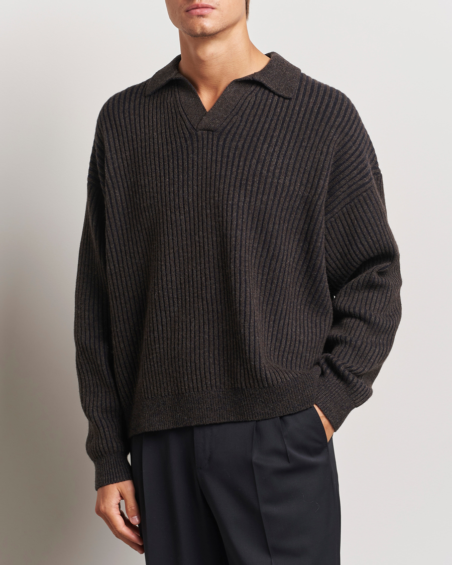 Homme | Pulls Et Tricots | Filippa K | Rib Knitted Polo Shirt Mocha/Navy