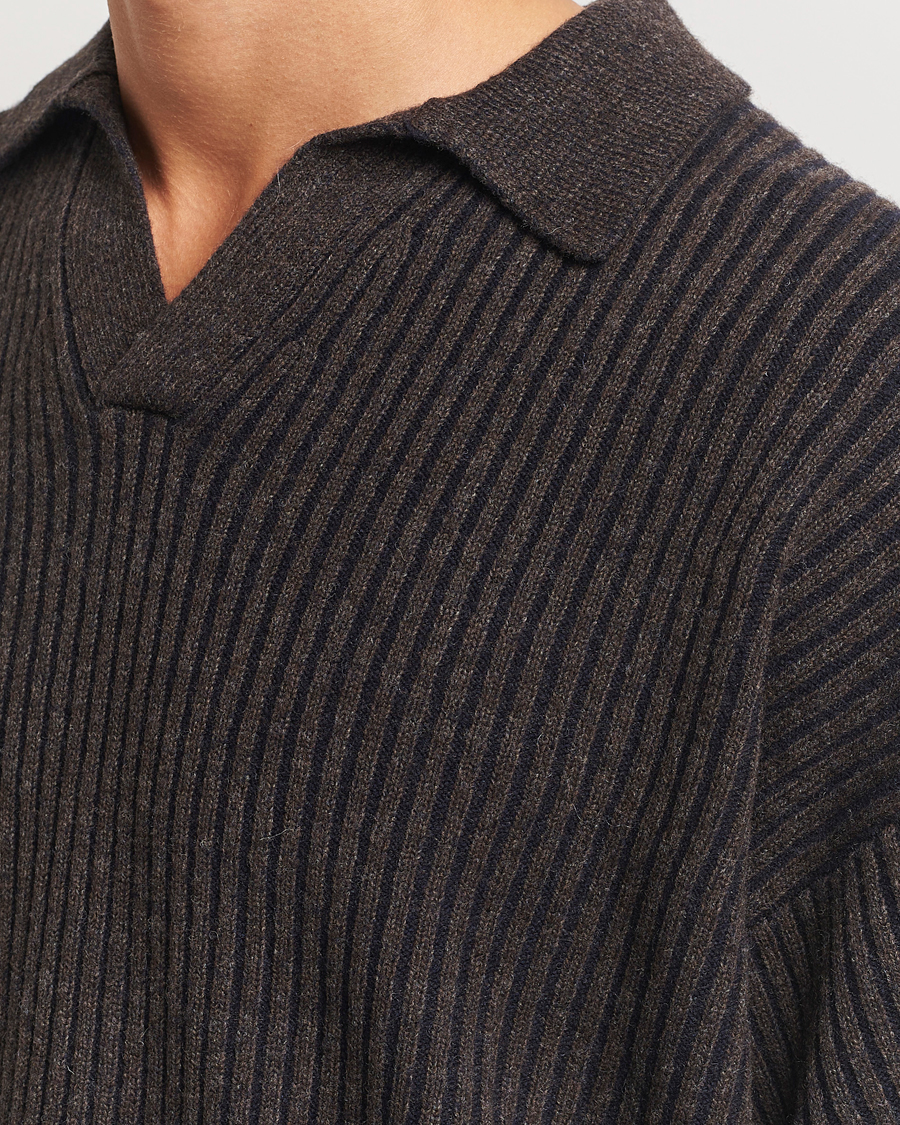 Homme | Pulls Et Tricots | Filippa K | Rib Knitted Polo Shirt Mocha/Navy