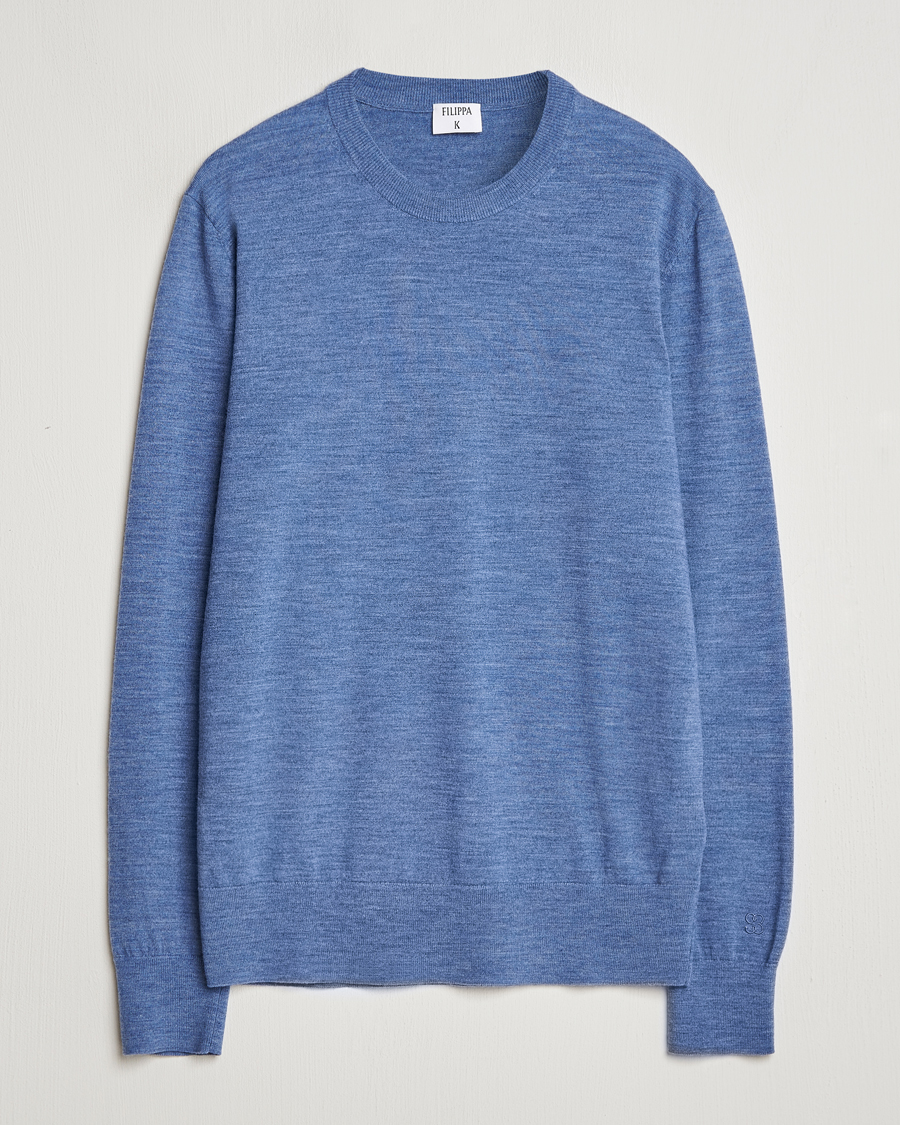 Homme | Pulls Et Tricots | Filippa K | Merino Round Neck Sweater Blue Melange