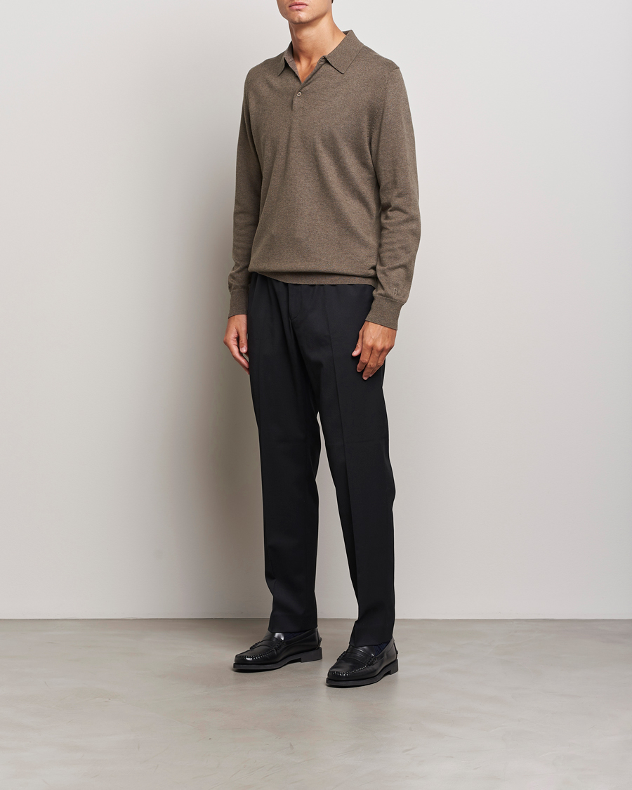 Homme | Pulls Et Tricots | Filippa K | Knitted Polo Shirt Dark Sage Melange