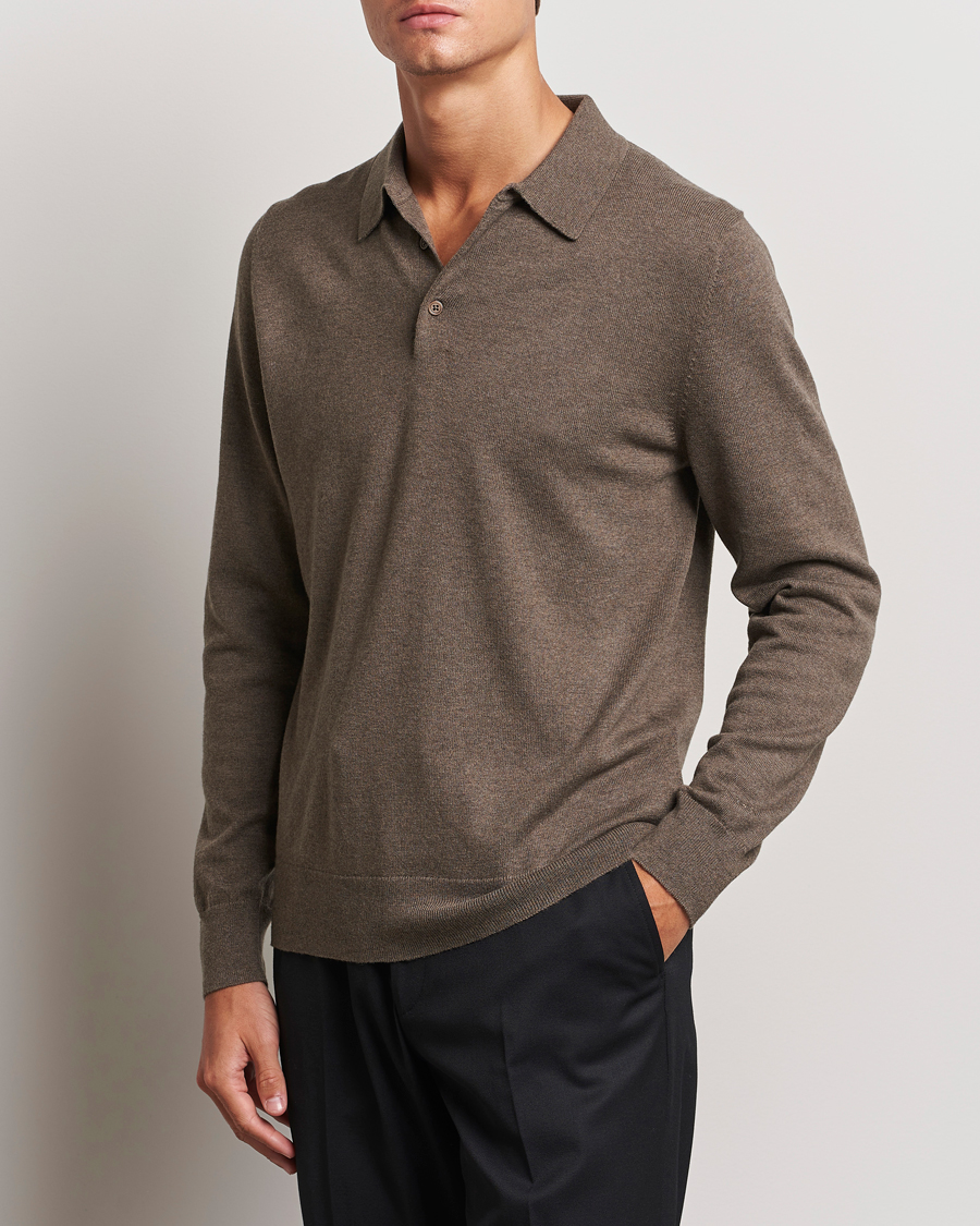 Homme | Pulls Et Tricots | Filippa K | Knitted Polo Shirt Dark Sage Melange