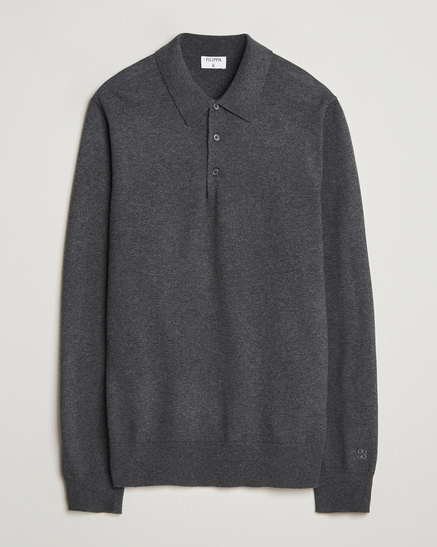 Homme | Pulls Et Tricots | Filippa K | Knitted Polo Shirt Dark Grey Melange