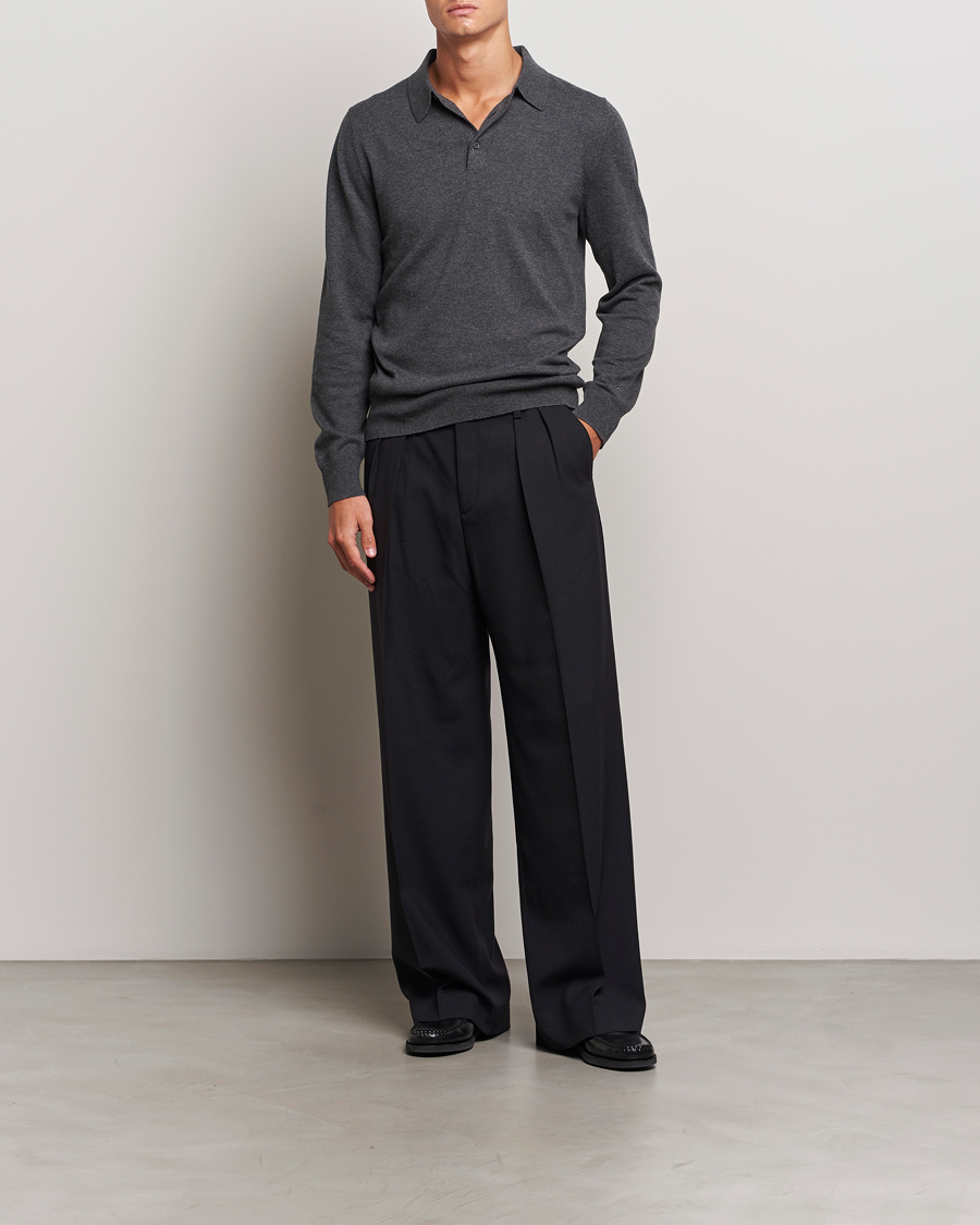Homme | Pulls Et Tricots | Filippa K | Knitted Polo Shirt Dark Grey Melange