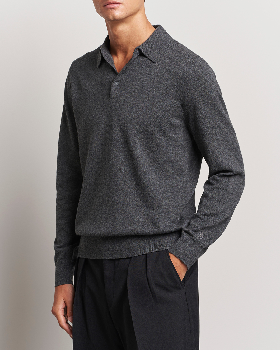 Homme | Pulls Et Tricots | Filippa K | Knitted Polo Shirt Dark Grey Melange