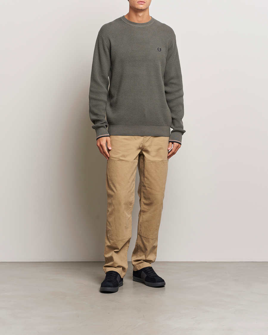 Homme | Pulls Et Tricots | Fred Perry | Waffle Stitch Jumper Field Green