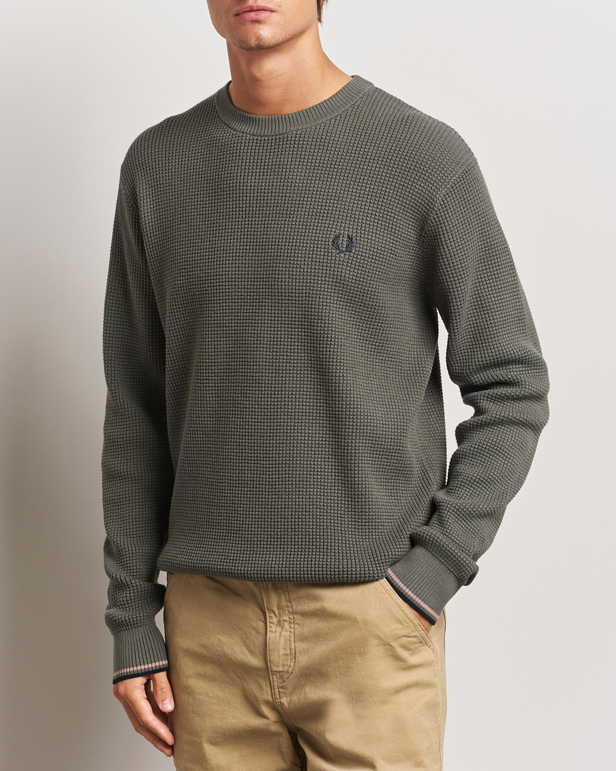 Homme | Pulls Et Tricots | Fred Perry | Waffle Stitch Jumper Field Green