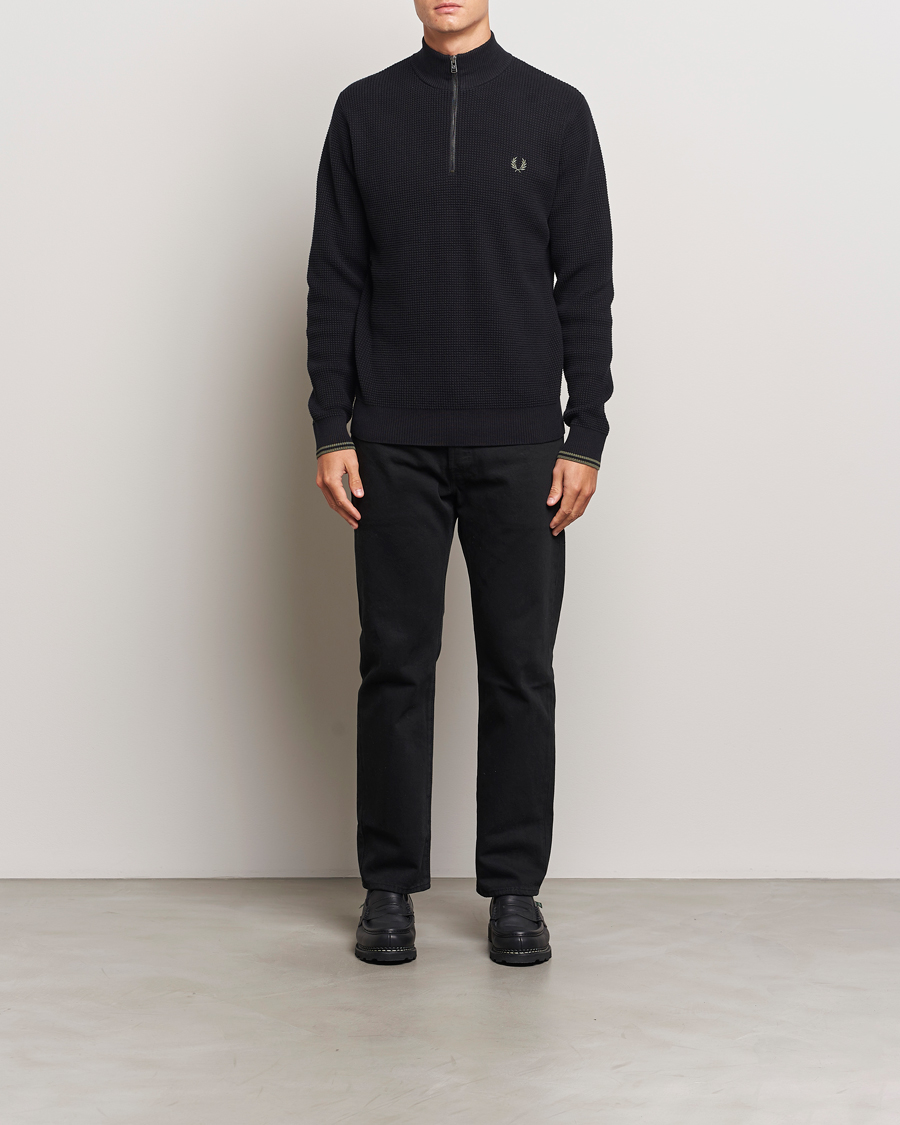 Homme | Pulls Et Tricots | Fred Perry | Waffle Stitch Half Zip Black