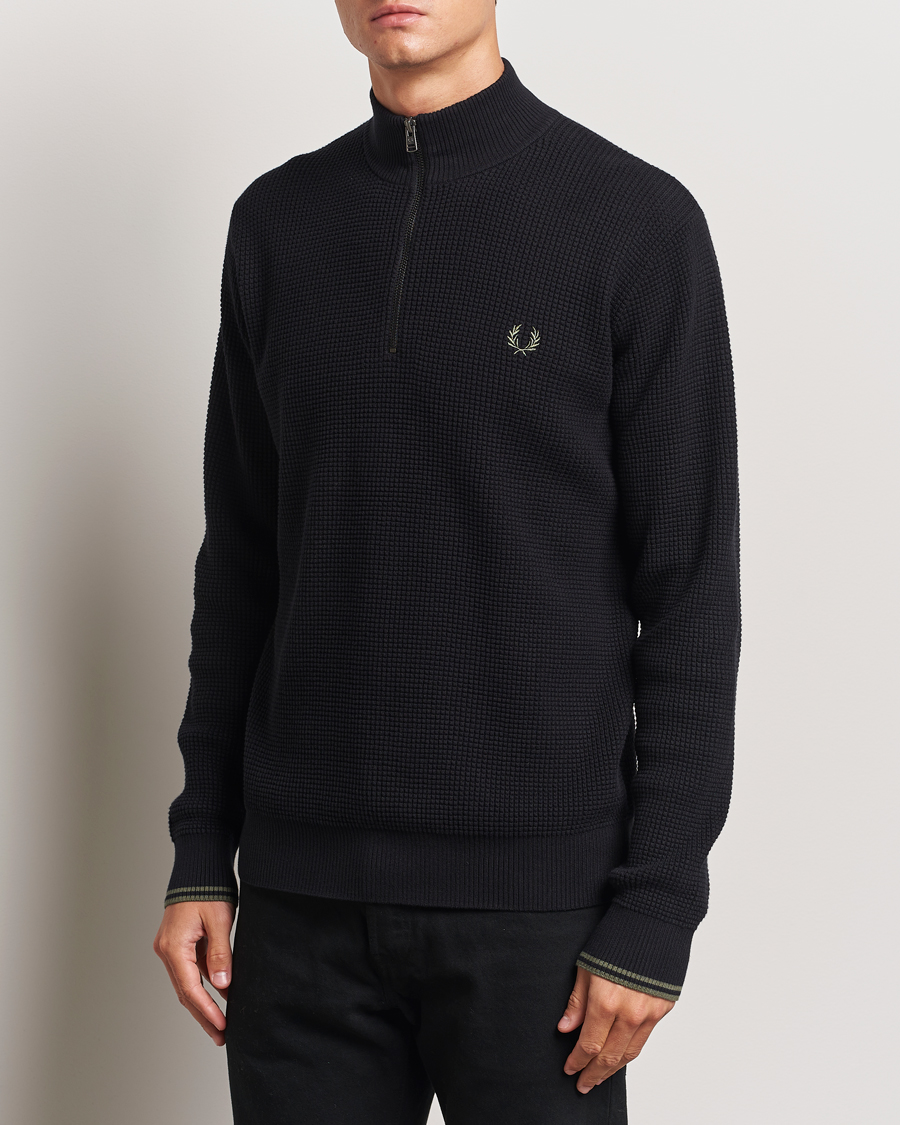 Homme | Pulls Et Tricots | Fred Perry | Waffle Stitch Half Zip Black