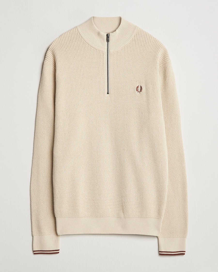 Homme | Pulls Et Tricots | Fred Perry | Waffle Stitch Half Zip Oatmeal