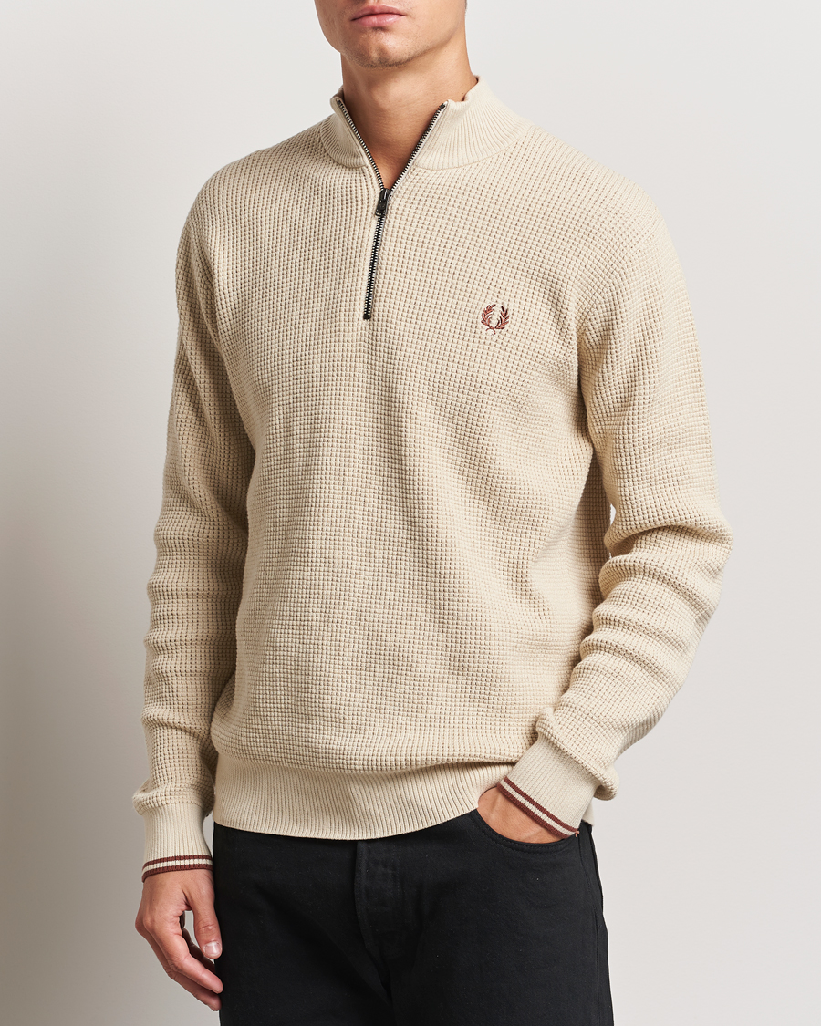 Homme | Pulls Et Tricots | Fred Perry | Waffle Stitch Half Zip Oatmeal