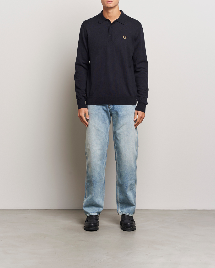 Homme | Pulls Et Tricots | Fred Perry | Knitted Long Sleeve Polo Navy
