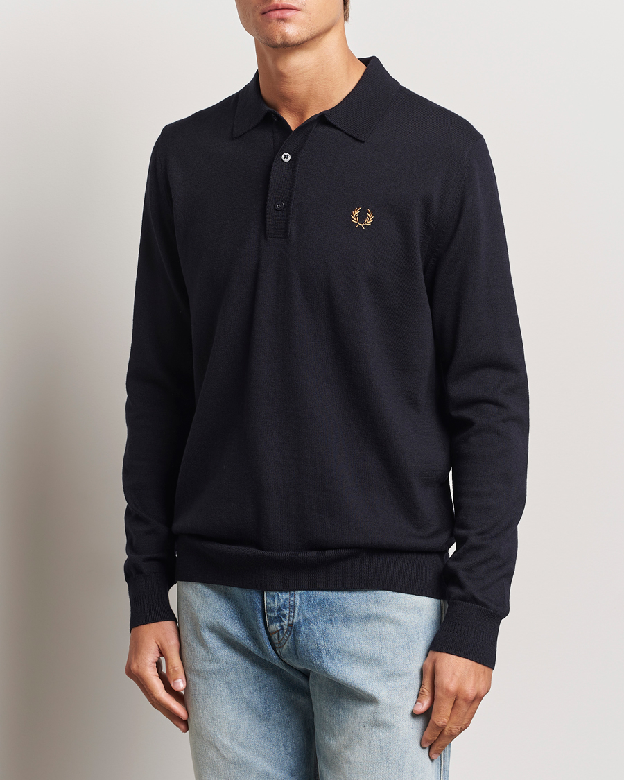 Homme | Pulls Et Tricots | Fred Perry | Knitted Long Sleeve Polo Navy