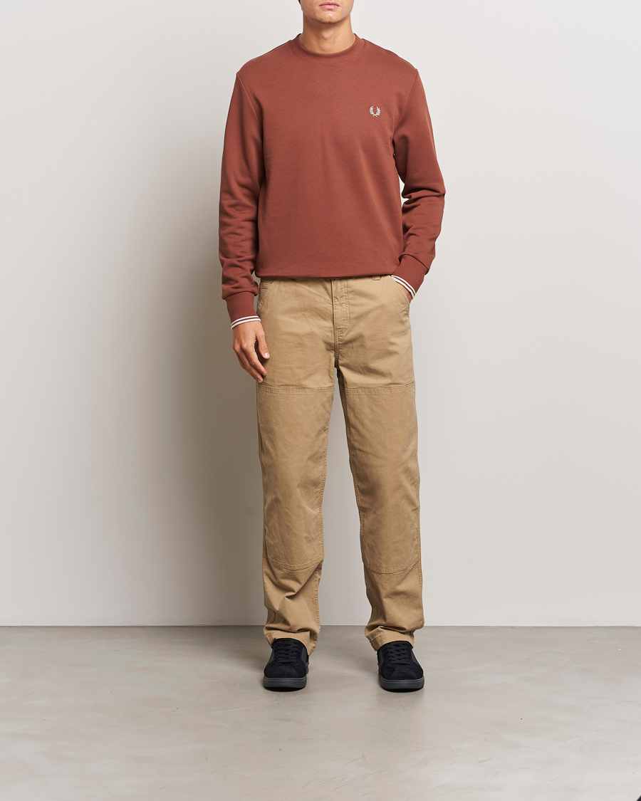 Homme | Pulls Et Tricots | Fred Perry | Crew Neck Sweatshirt Whiskey Brown