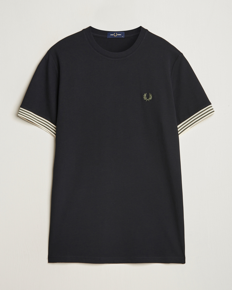 Homme | T-shirts | Fred Perry | Striped Cuff Crew Neck T-Shirt Black