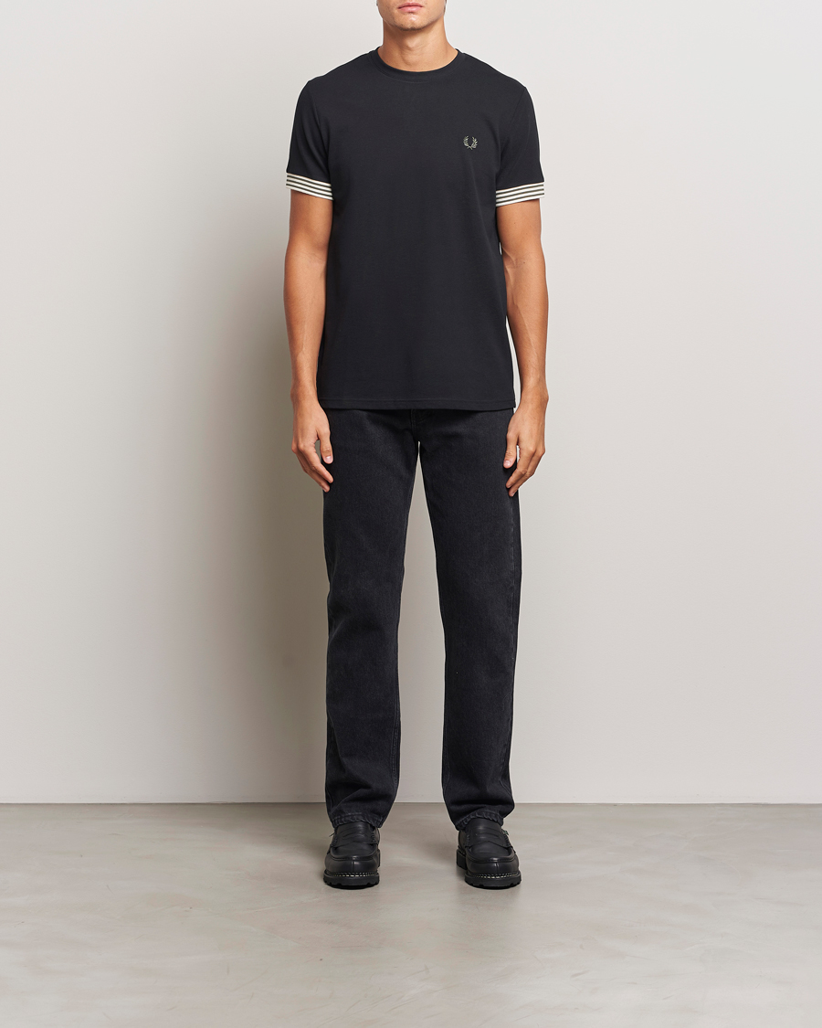 Homme | T-shirts | Fred Perry | Striped Cuff Crew Neck T-Shirt Black