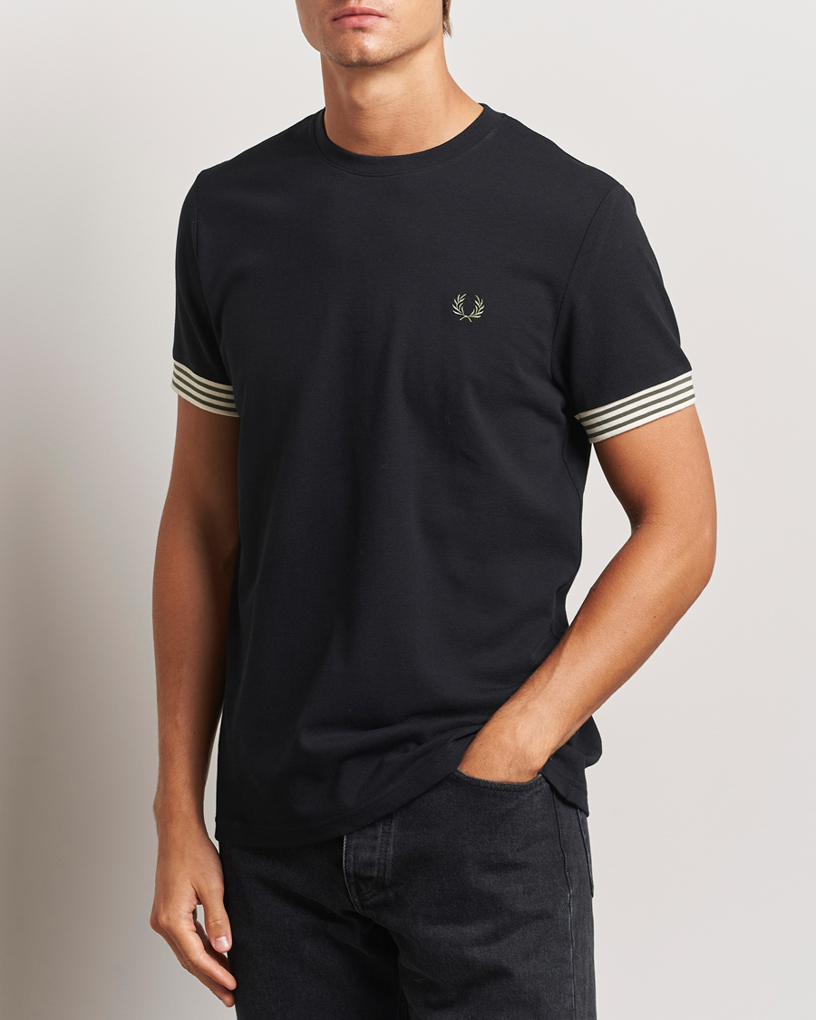 Homme | T-shirts | Fred Perry | Striped Cuff Crew Neck T-Shirt Black