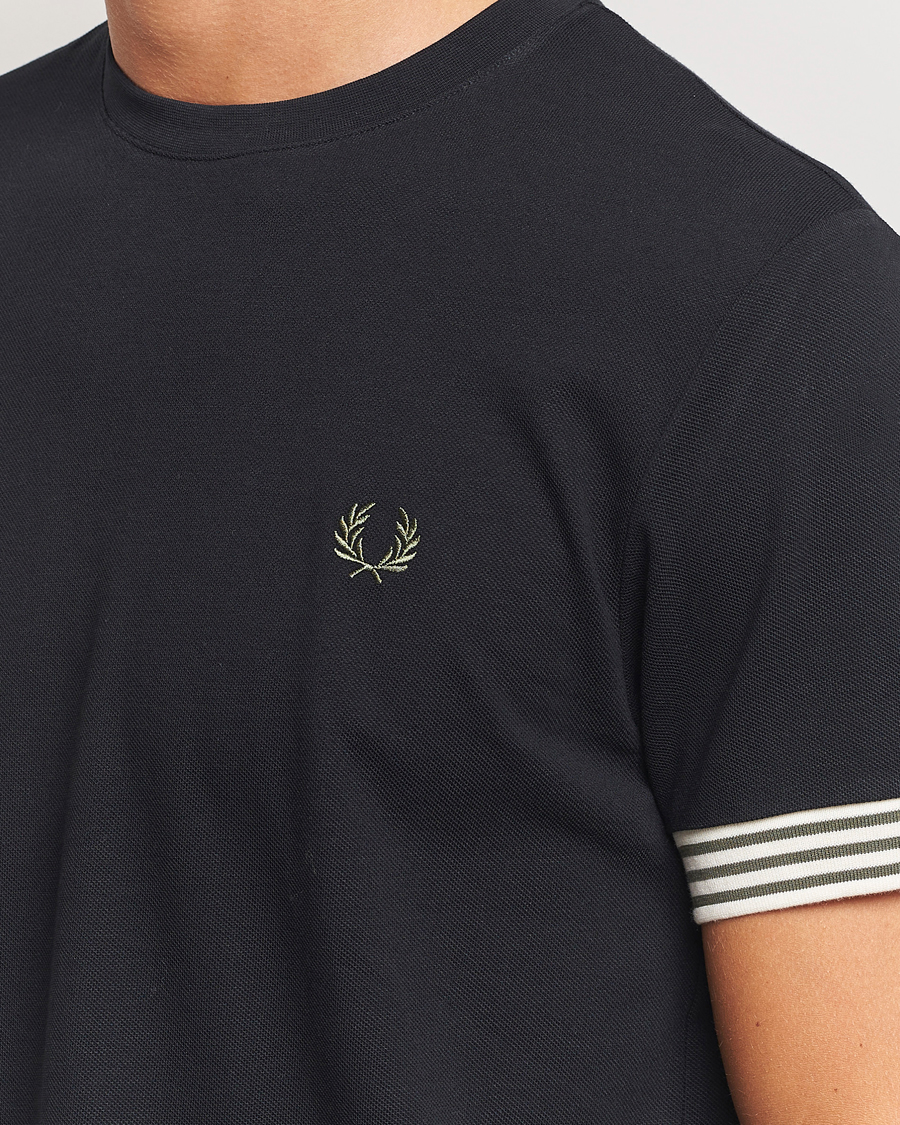 Homme | T-shirts | Fred Perry | Striped Cuff Crew Neck T-Shirt Black