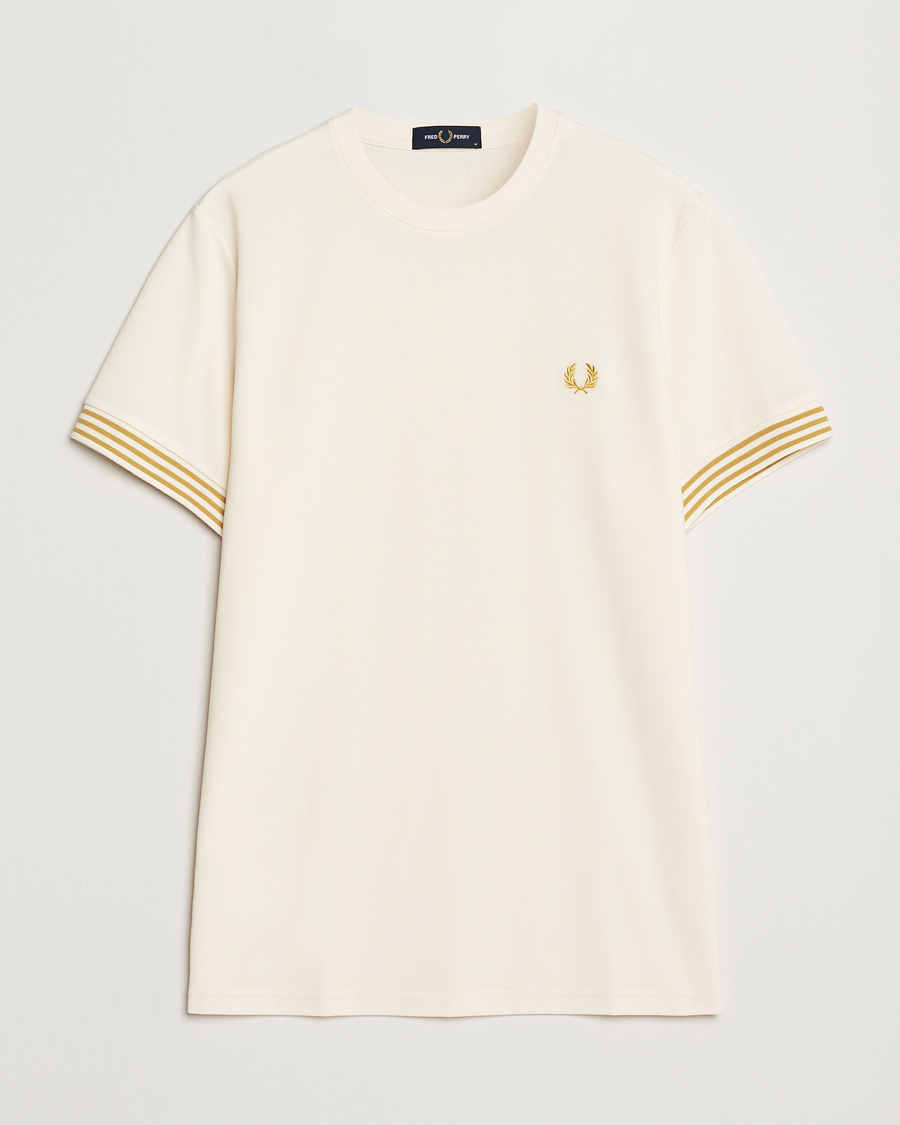 Homme | T-shirts | Fred Perry | Striped Cuff Crew Neck T-Shirt Ecru