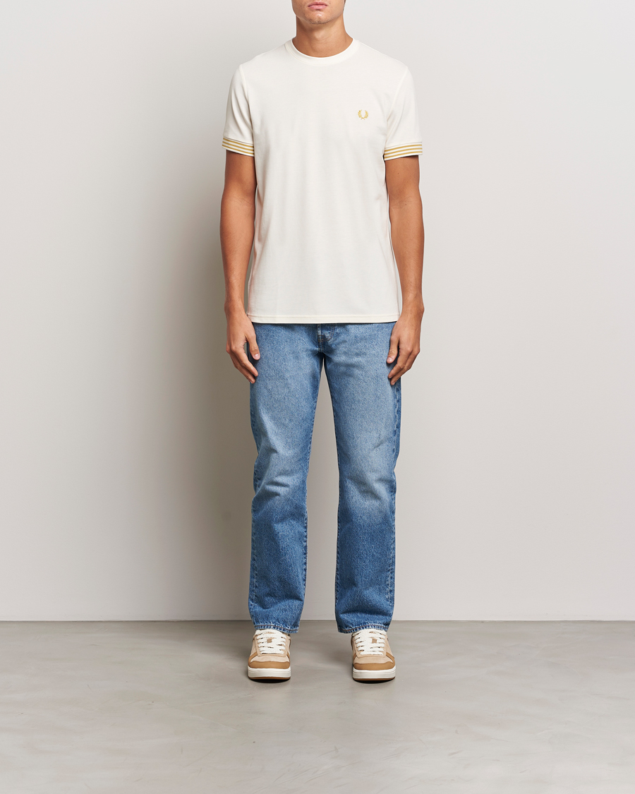 Homme | T-shirts | Fred Perry | Striped Cuff Crew Neck T-Shirt Ecru