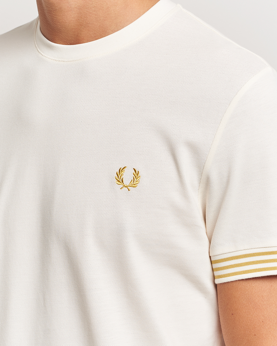 Homme | T-shirts | Fred Perry | Striped Cuff Crew Neck T-Shirt Ecru
