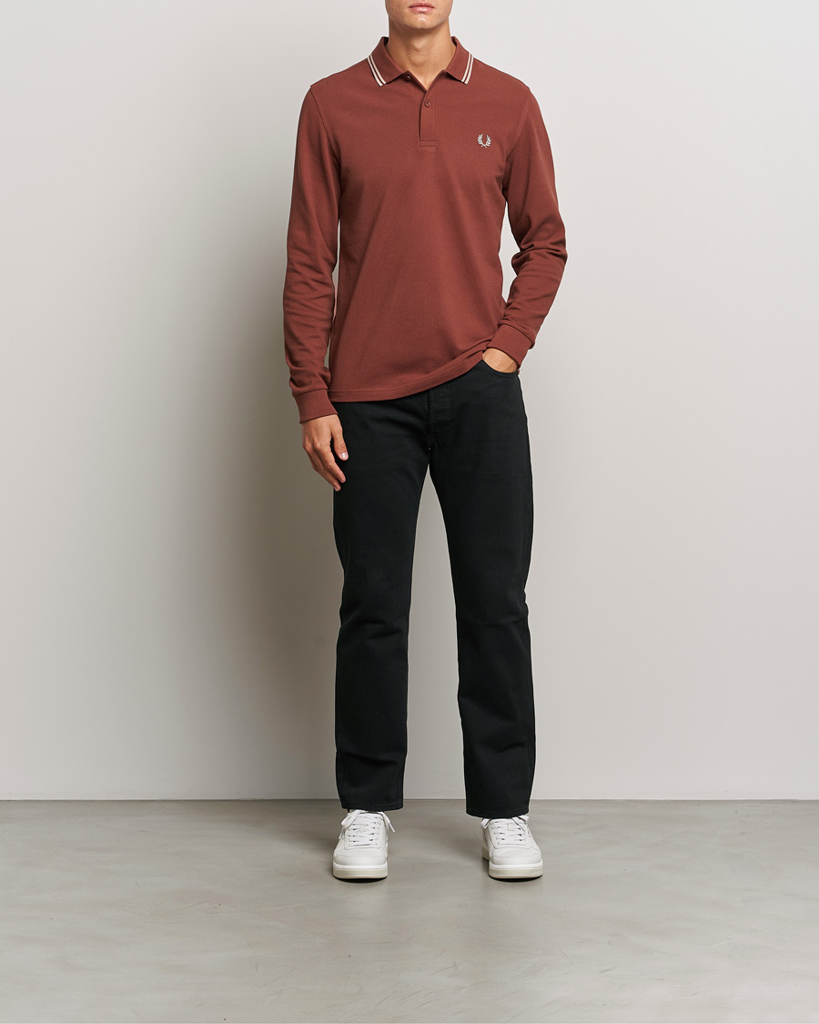 Homme | Pulls Et Tricots | Fred Perry | Twin Tipped Long Sleeve Polo Shirt Whiskey Brown
