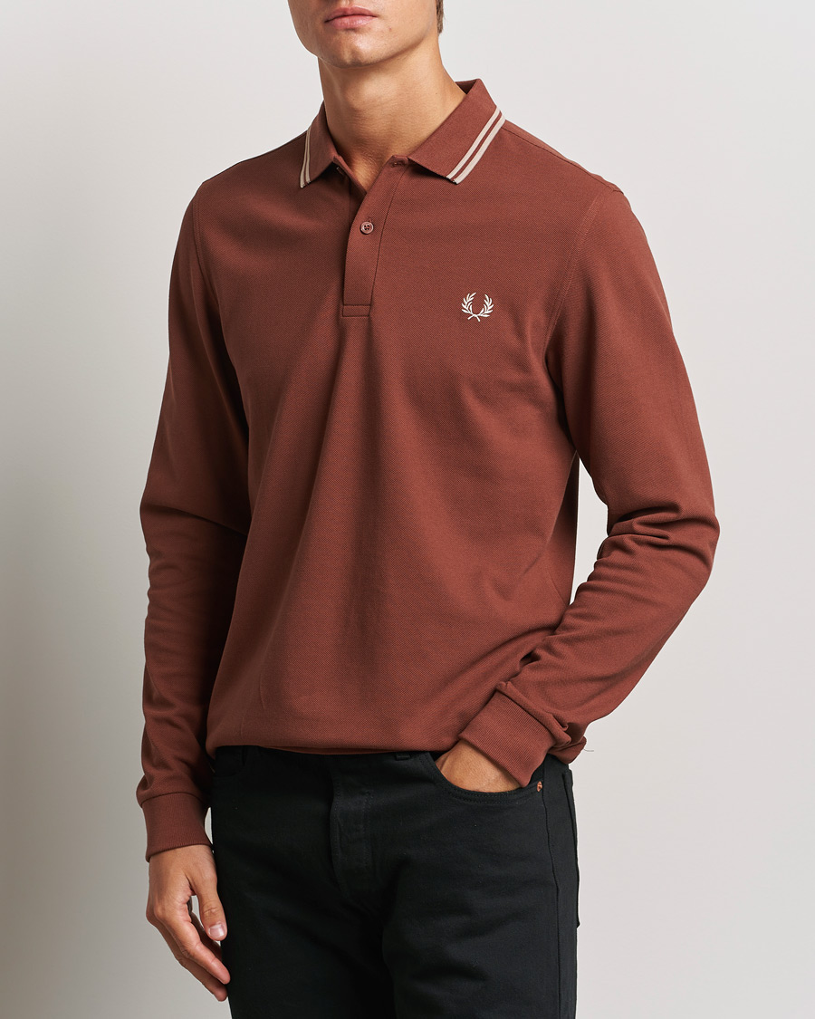 Homme | Pulls Et Tricots | Fred Perry | Twin Tipped Long Sleeve Polo Shirt Whiskey Brown