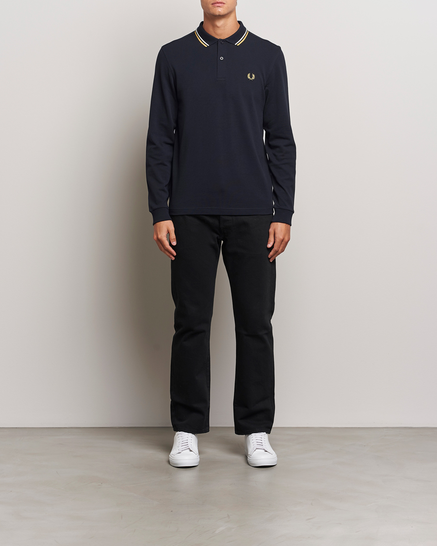 Homme | Pulls Et Tricots | Fred Perry | Twin Tipped Long Sleeve Polo Shirt Navy