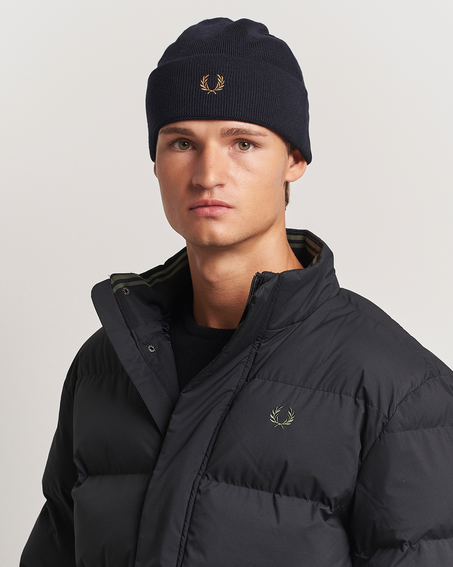 Homme | Fred Perry Merino Wool Beanie Navy | Fred Perry | Merino Wool Beanie Navy