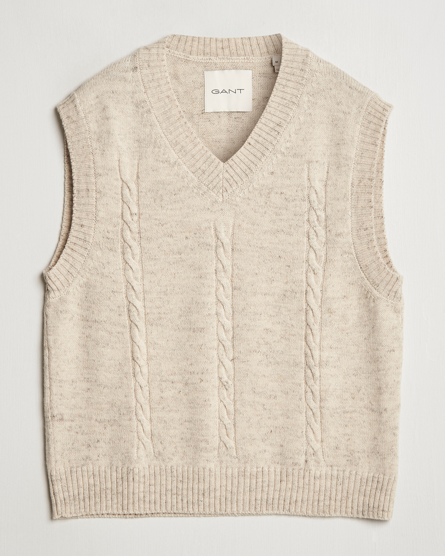 Homme | Pulls Et Tricots | GANT | Cable Knitted V-Neck Vest Seed Melange