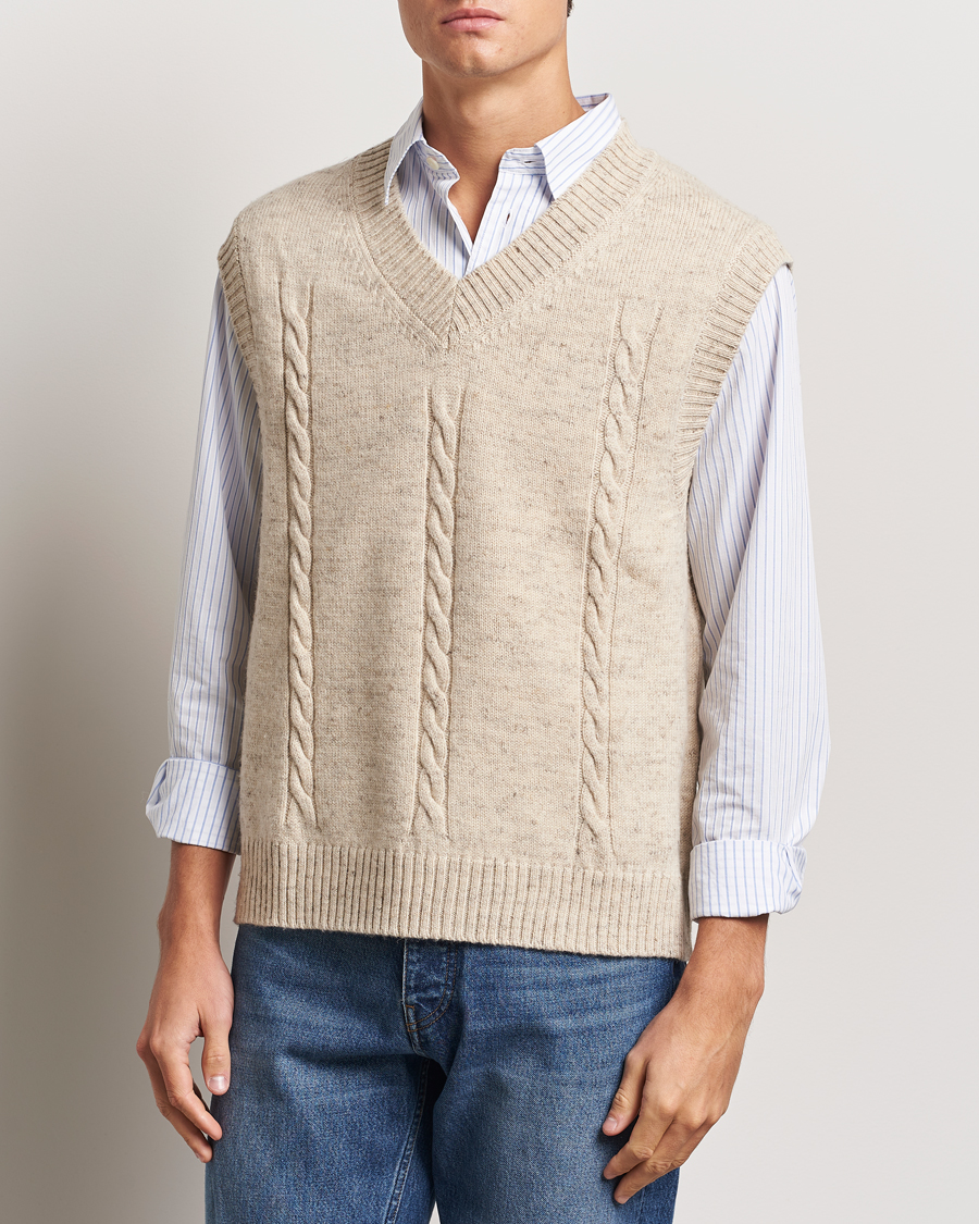 Homme | Pulls Et Tricots | GANT | Cable Knitted V-Neck Vest Seed Melange