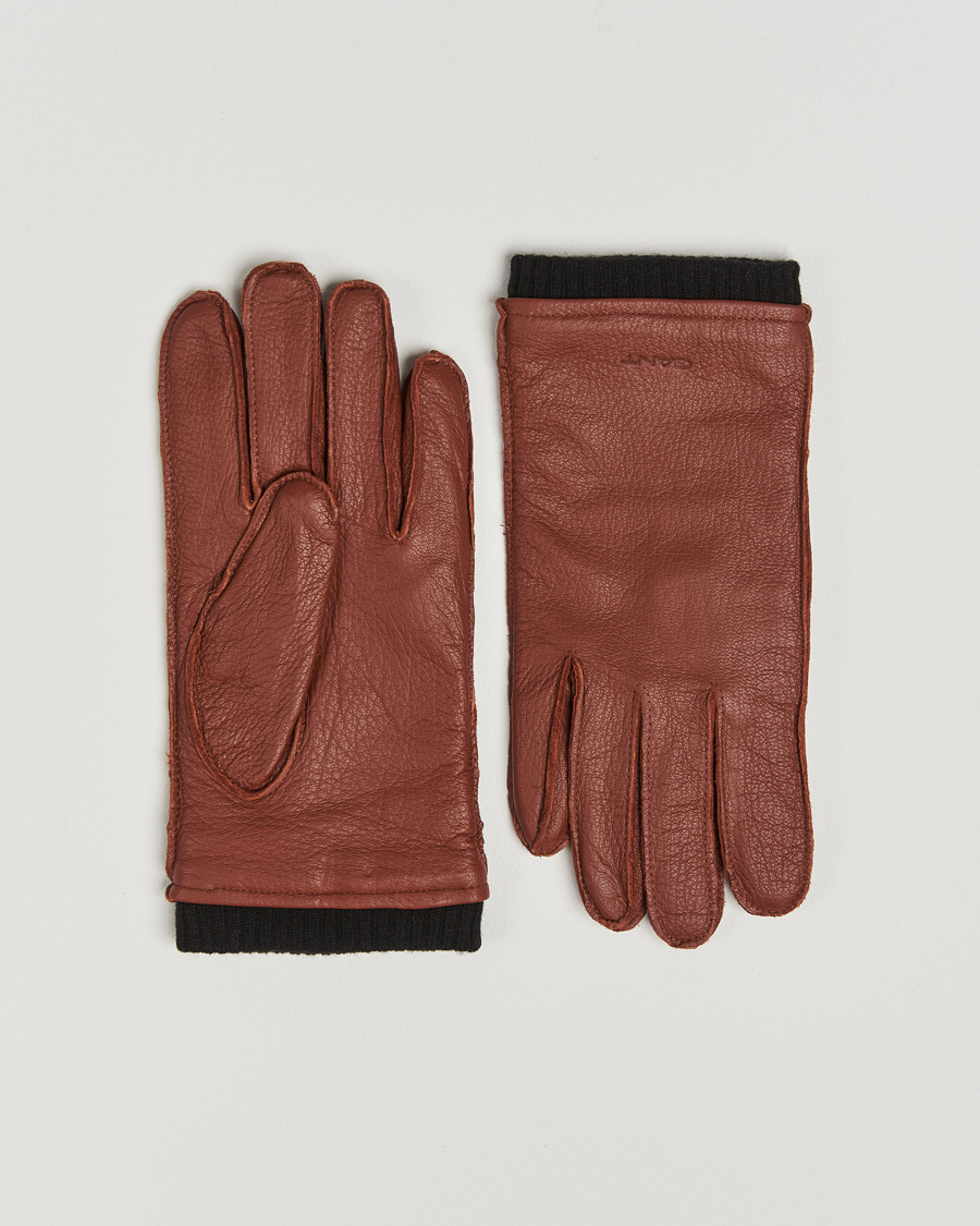 Homme | GANT Cashmere Lined Leather Gloves Cognac Brown | GANT | Cashmere Lined Leather Gloves Cognac Brown